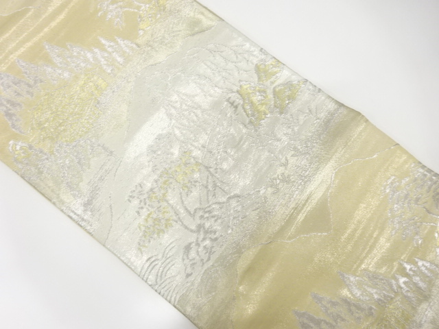 JAPANESE KIMONO / ANTIQUE FUKURO OBI / SILK / WOVEN SCENERY OF TEMPLE